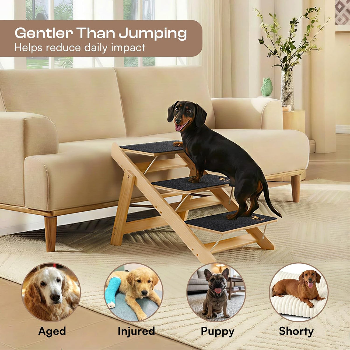 Luciphia Wooden 2-in-1 Dog Stairs - 19.7"H X 23.6"L X 17.3"W-3 steps for sofas & low beds - image 4