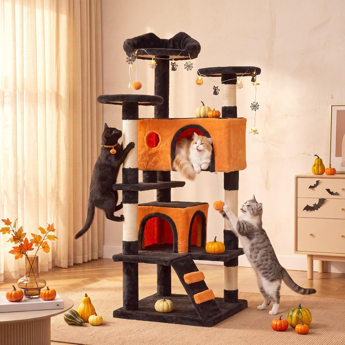Sweetcrispy 54-inch Cat Tree Tower with Scratching Posts - Black & Orange / 54IN - image 2