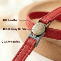 THAIN Leather Cat Collar with Bell Breakaway, Adjustable - Red - image 3