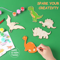 JOTIKO 12-pack dinosaur party favors with wooden keychains, paints and brushes - view 3