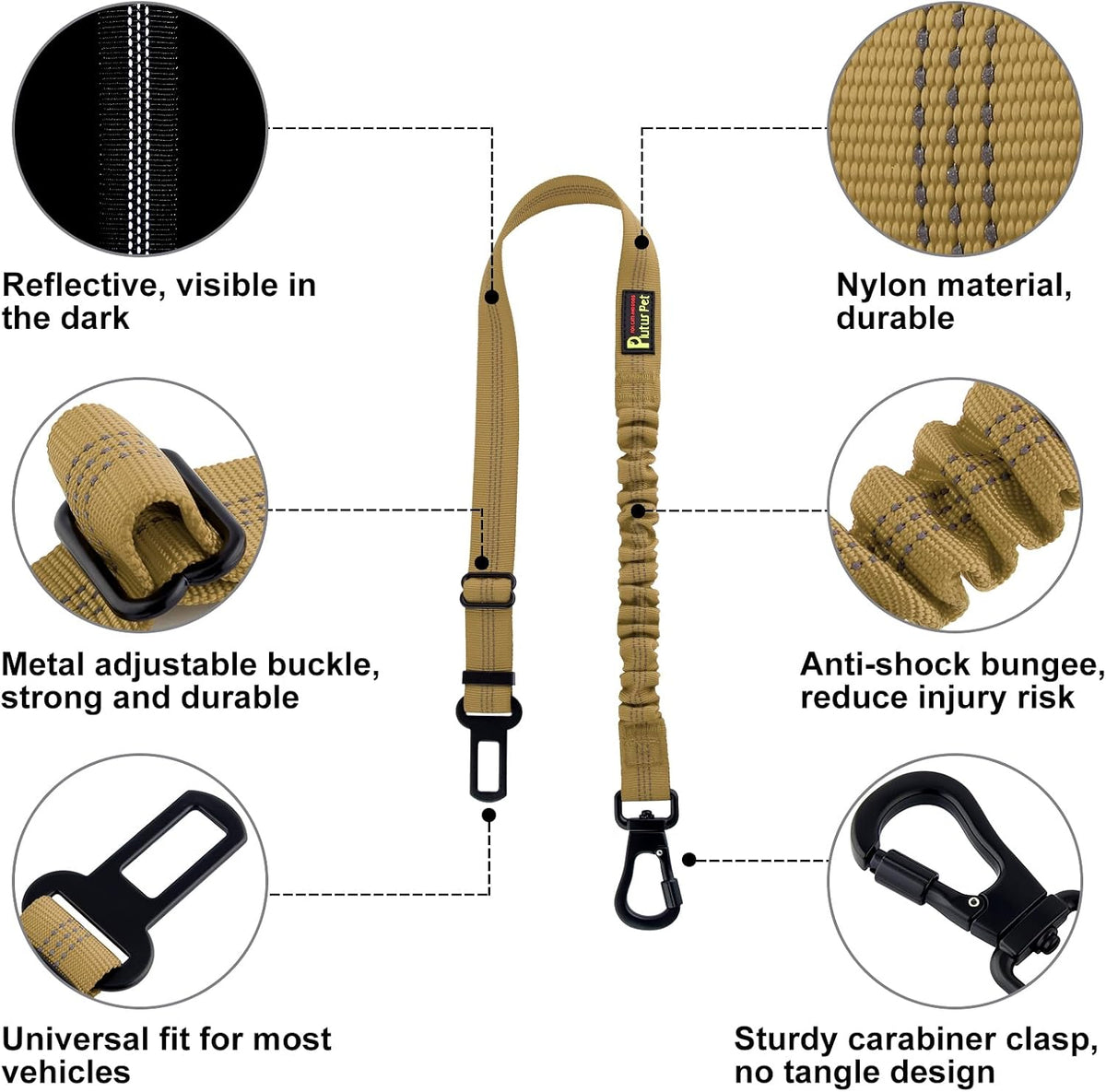 Plutus Pet Dog Seat Belt for Car - Brown - image 2