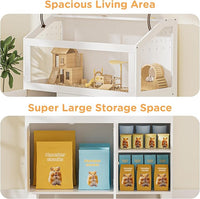 Hamster Cage, Large Hamster Cage with Storage Cabinet, Large Habitat with Easy View Acrylic Panels, Wooden Small Animal Cages for Guinea Pigs, Rabbits, Gerbils, Hedgehogs, White