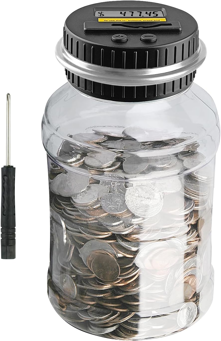 Large Piggy Banks for Adults, Digital Counting Money Jar - Sliver