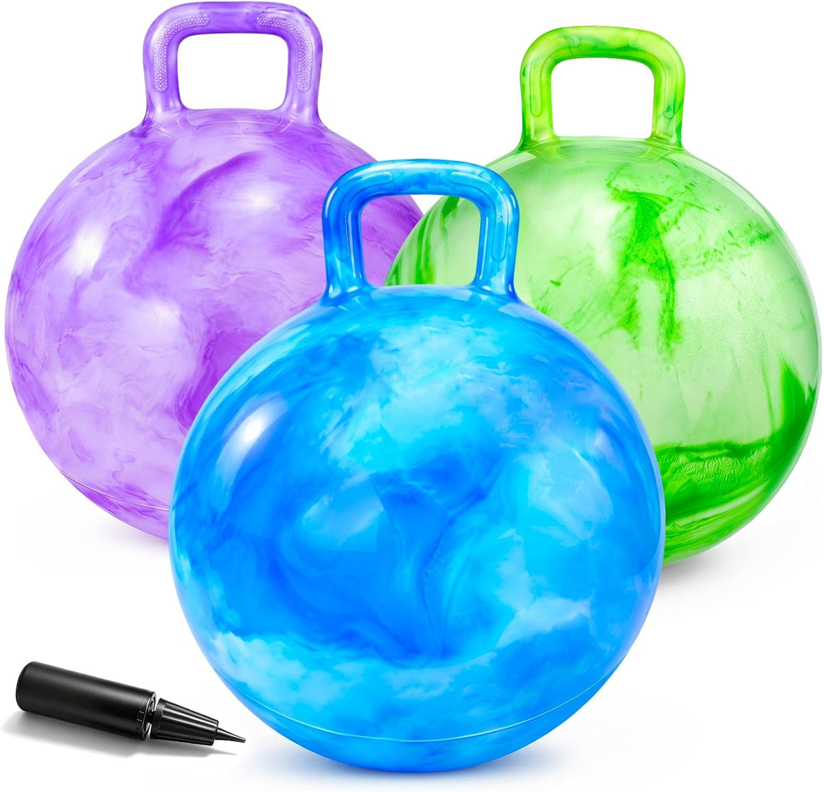 Bouncy Ball with Handle for Kids - 3P 15inch (Green+Purple+Blue)