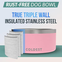 Coldest Dog Bowl - Anti Rust Metal, Non Slip, 3 Layers Insulated Stainless Steel Dog Bowls - Spill Proof & Heavy Duty - Water Bowl for Dogs, Cats & Pets, Dish Washer Safe (200 oz, Cotton Candy Pink)
