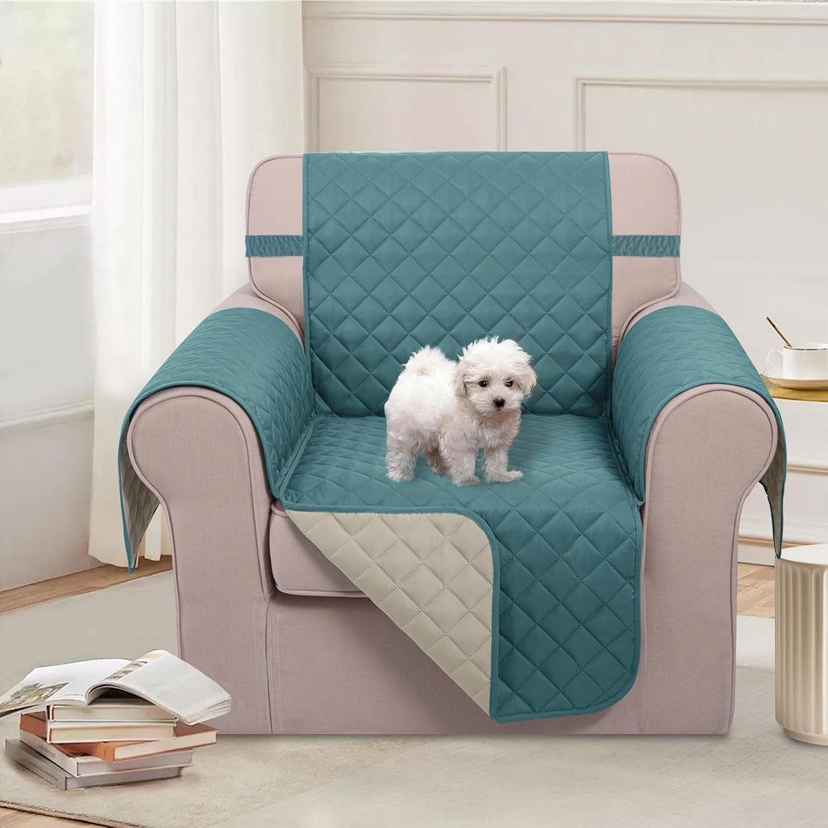 U-NICE HOME Loveseat Sofa Cover for 2 Cushion Couch, Dark Grey – Essentials for Pets - Blue/Beige / 28''oversized Armchair - image 2