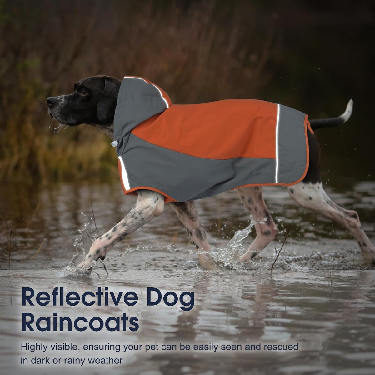 Hooded Dog Raincoat, Reflective Large Dog Rain Poncho - 3X-Large / Orange - image 3