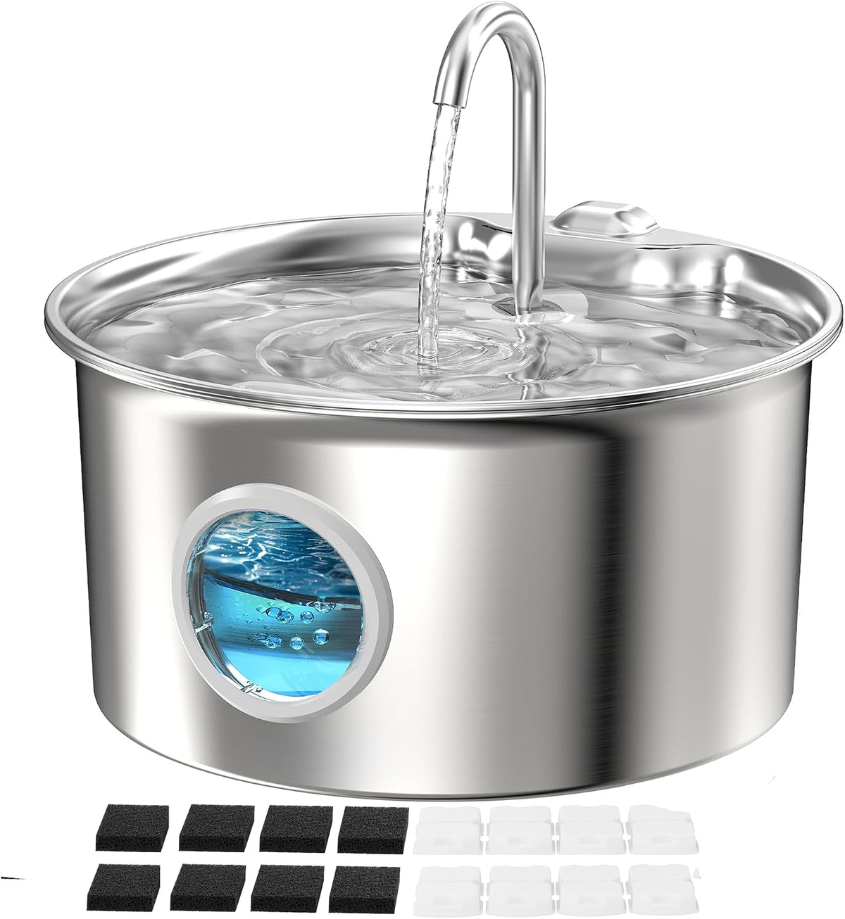 Cat Water Fountain Stainless Steel: Cat Fountain for Drinking - Cat Fountain+8 Filters +8 Sponges