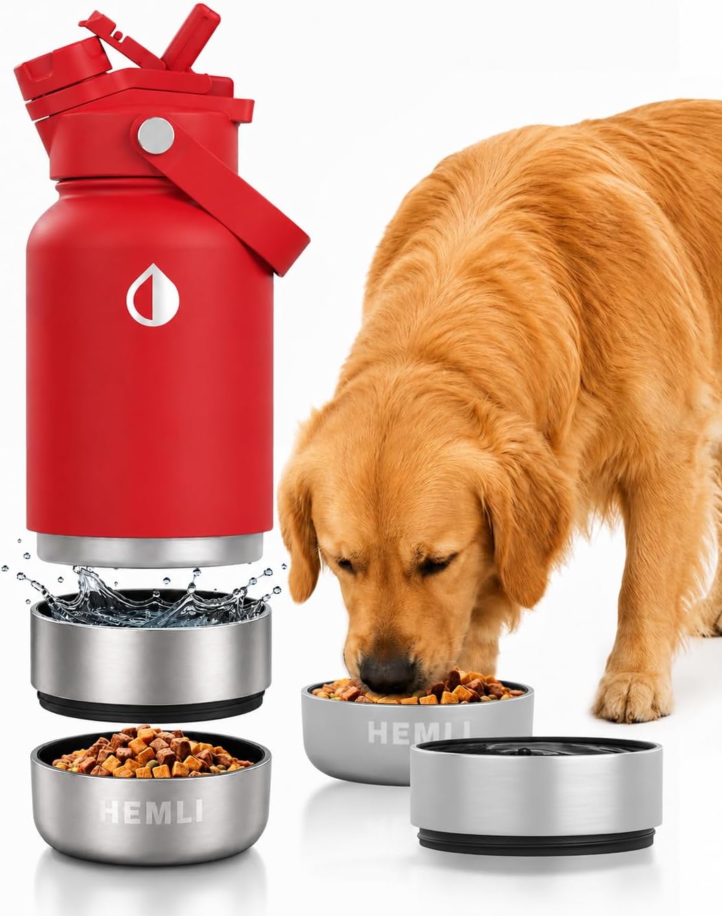 32 oz. Dog Water Bottle, Insulated Dog Travel Water Bottle - Red / 32 oz