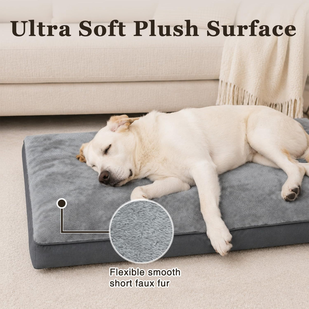 Large Plush Dog Bed for Crate with Washable Cover, 35x22 - 41.0"L x 27.0"W x 3.0"Th / Grey - image 2