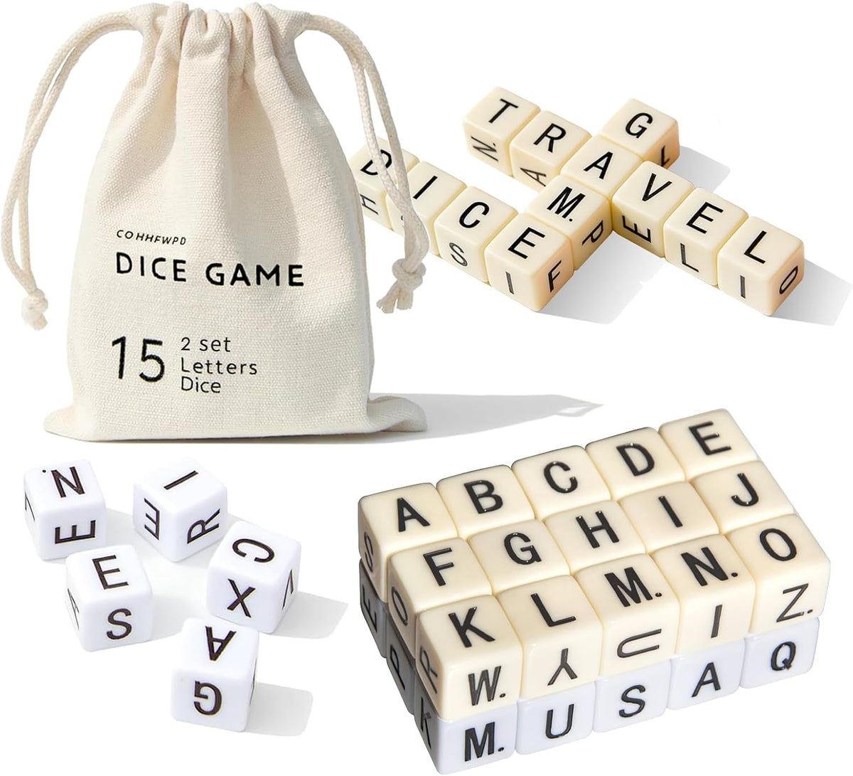 Crossword dice game with 15 acrylic letter dice and canvas pouch - view 3