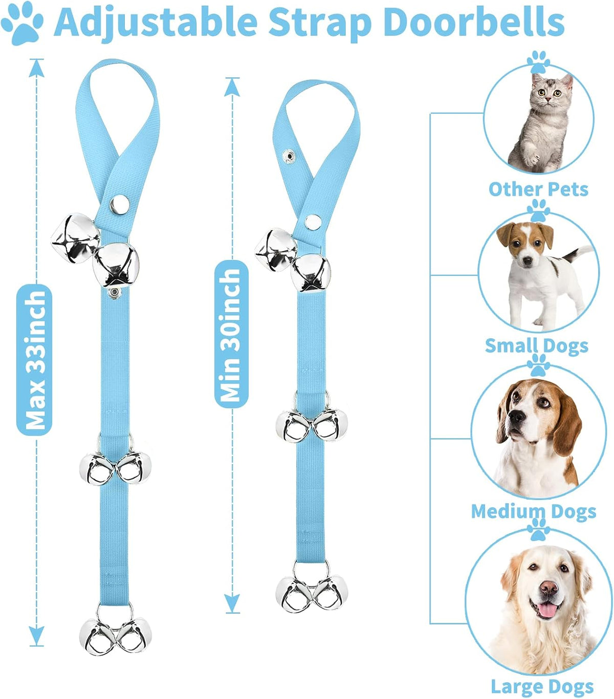 2 Pack Dog Doorbells, Pet Training Bells for Go Outside Potty Training and Communication Device - Light Blue - image 4
