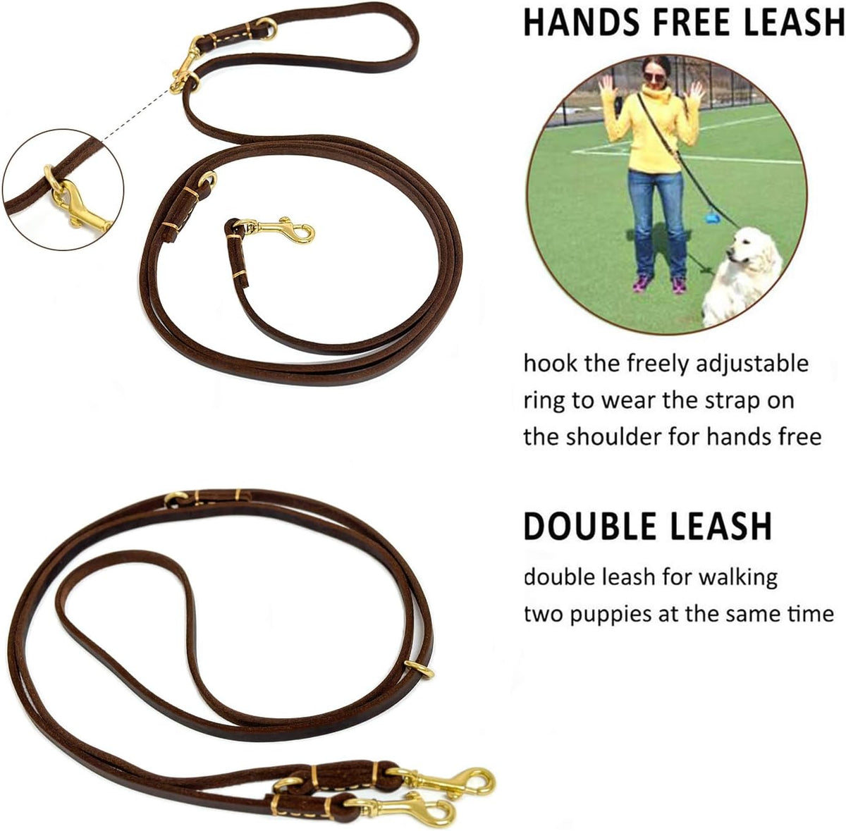 Multi Function 8ft Leather Dog Leash - Brown / 8ft*3/8inch - image 2
