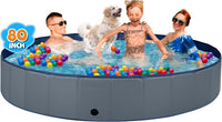 Jecoo Dog Pool for Large Dogs Kiddie Pool Hard Plastic Foldable Dog - Gray / XXXL-80" x 12"