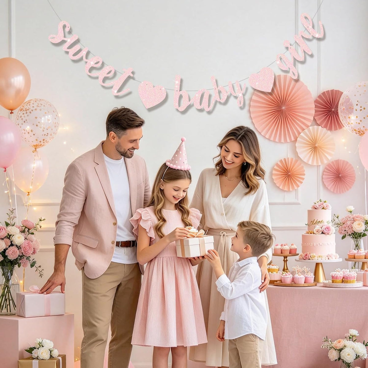 BEISHIDA Pre-Strung Glitter Champagne Girl Baby Banner Baby Shower - Light Pink - image 4