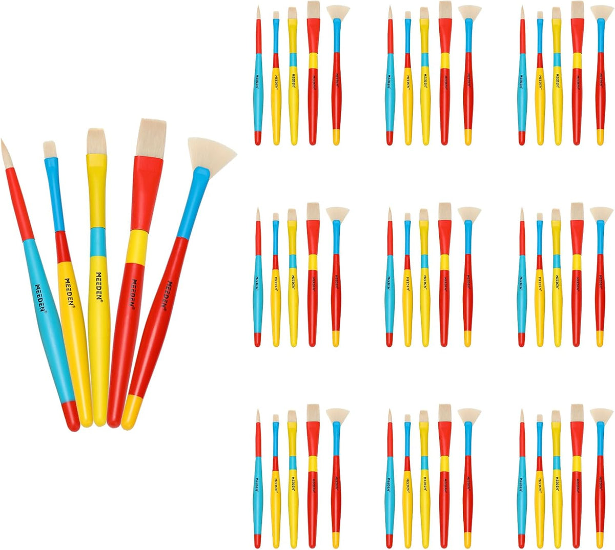 MEEDEN paint brushes set for kids, 5 nylon brushes with colorful wooden handles - view 3