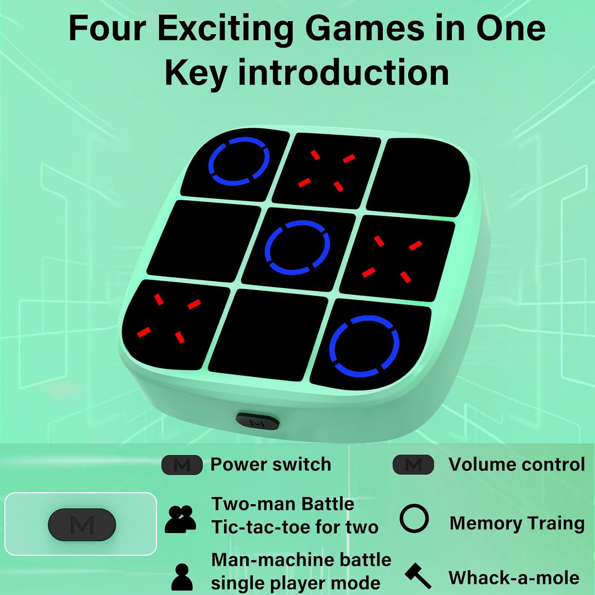 Tic-Tac-Toe Bolt Game, 4-in-1 Handheld Puzzle Games Console, Electronic Tic-Tac-Toe Game - Cyan / M(Classic) - image 2