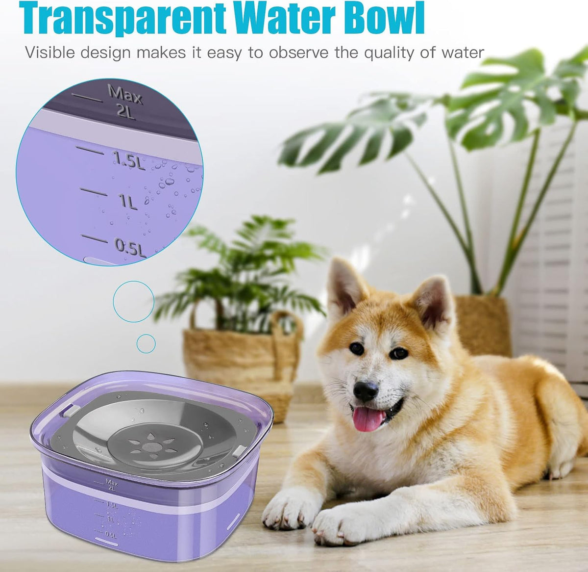 UPSKY 4L Dog Water Bowl No Spill Large Capacity Slow Drinking Water - 2 L / Purple - image 4