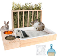 3 in 1 Rabbit Hay Feeder with Litter Box - 15.7in Style2 / Natural 2