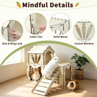 Large Wooden Bunny Hideout - 3 House and 1 Ladder - image 4