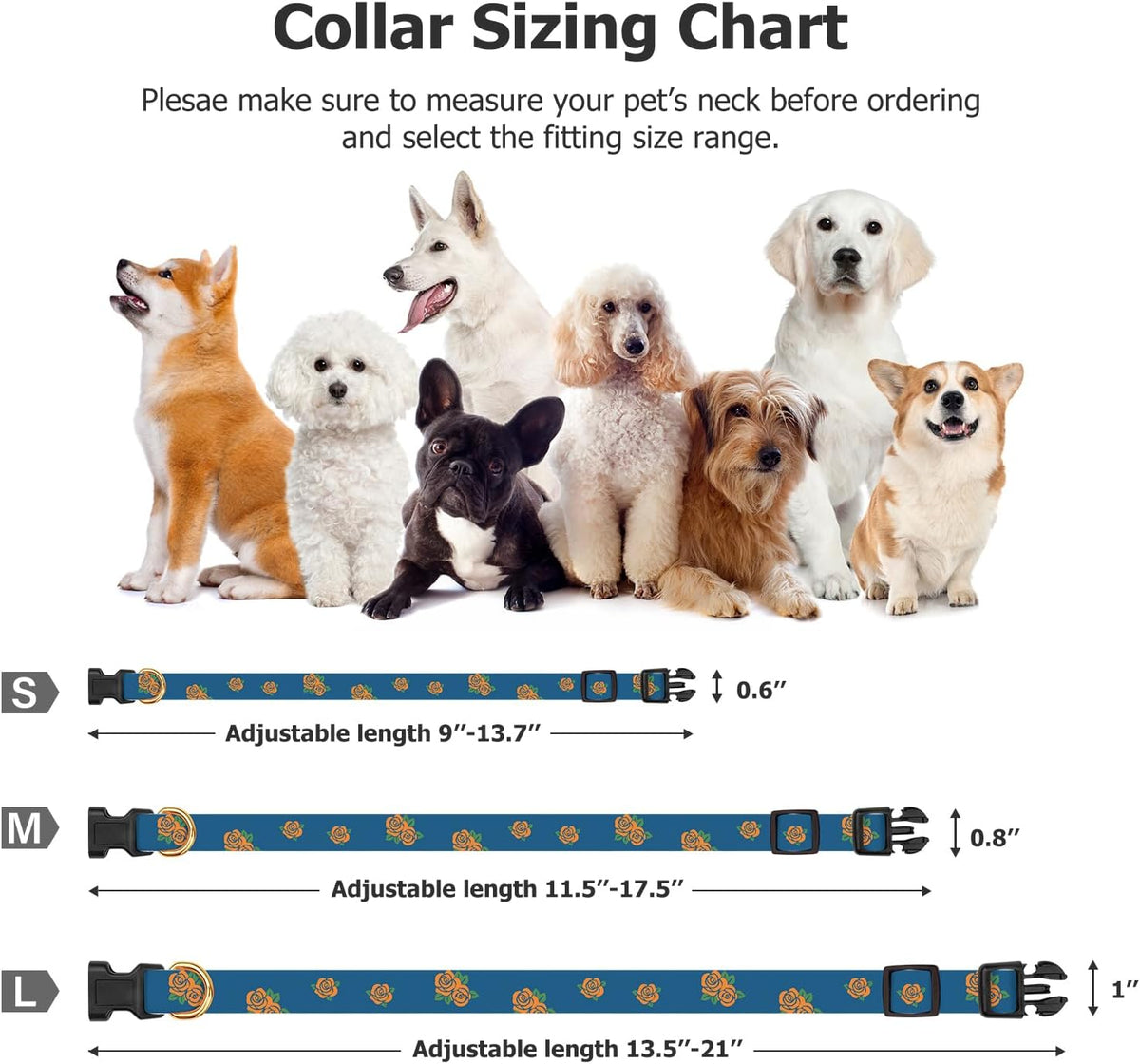 Cotton Dog Collar White and Pink Love Heart with Pendant Cute Dog - Blue Rose / M - image 3