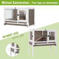GUTINNEEN Indoor Rabbit Hutch Guinea Pig Cages with Chew-Proof Ramp, 2-Story Wooden Bunny House with Pull-Out Tray & Leakproof PVC Layer, Small Animal Cage with Detachable Legs