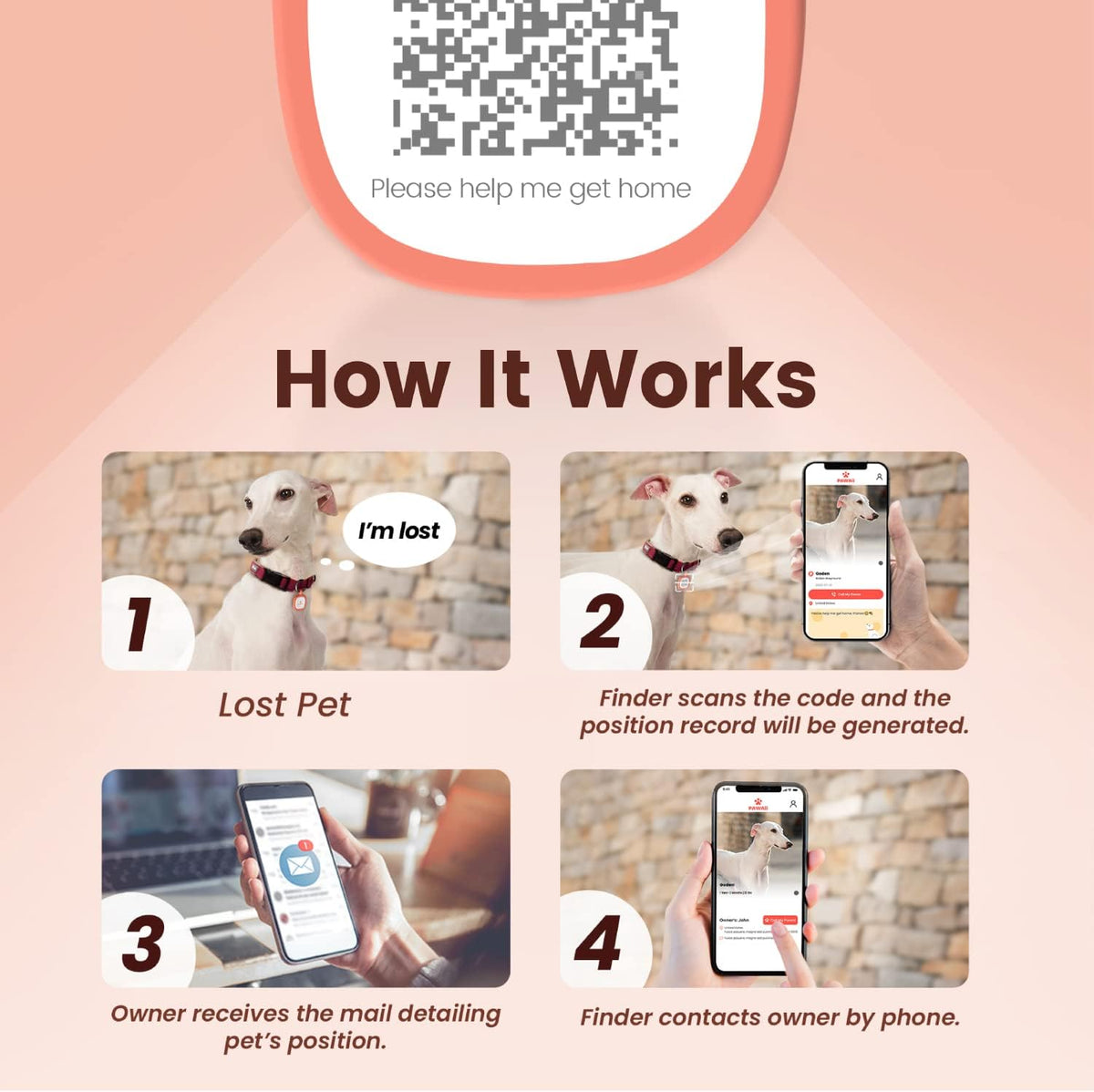 Pawaii Dog ID Tag, Silent Silicone QR Code Tag, Scan Alerts - Bright Red - image 3