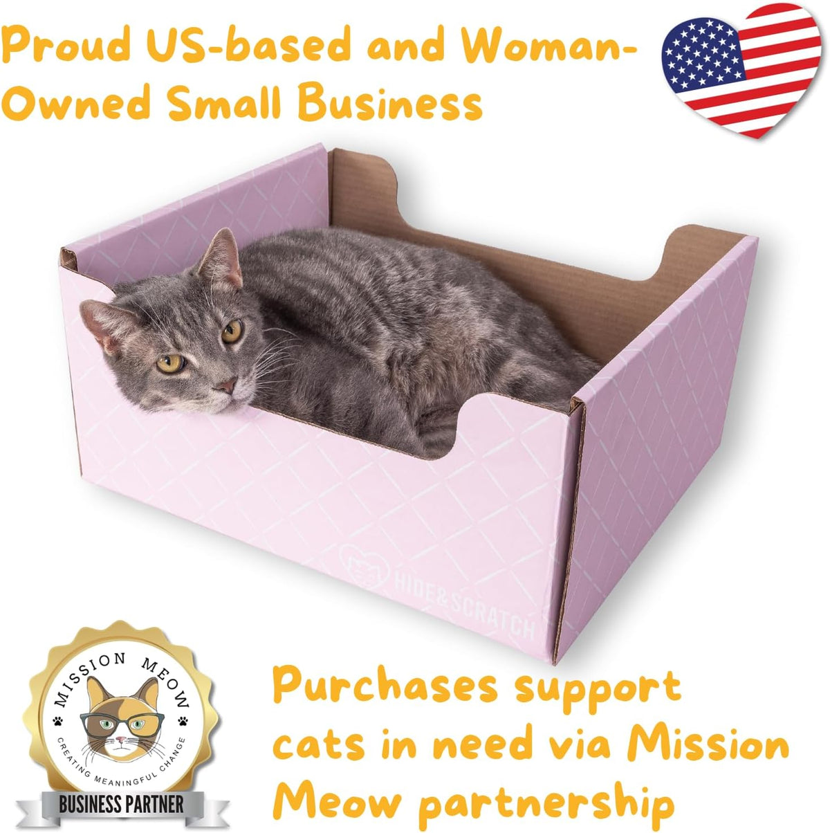 Hide & Scratch Cardboard Cat Scratcher Box & Bed Dark Grey Diamond Pad – Essentials for Cats - Light Pink Diamond - image 4