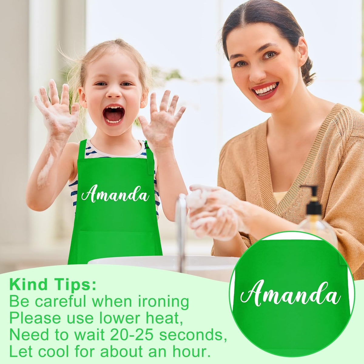 5 Pack Kids Apron Adjustable Children Apron with 2 Pockets Children - Green / 10 - image 4