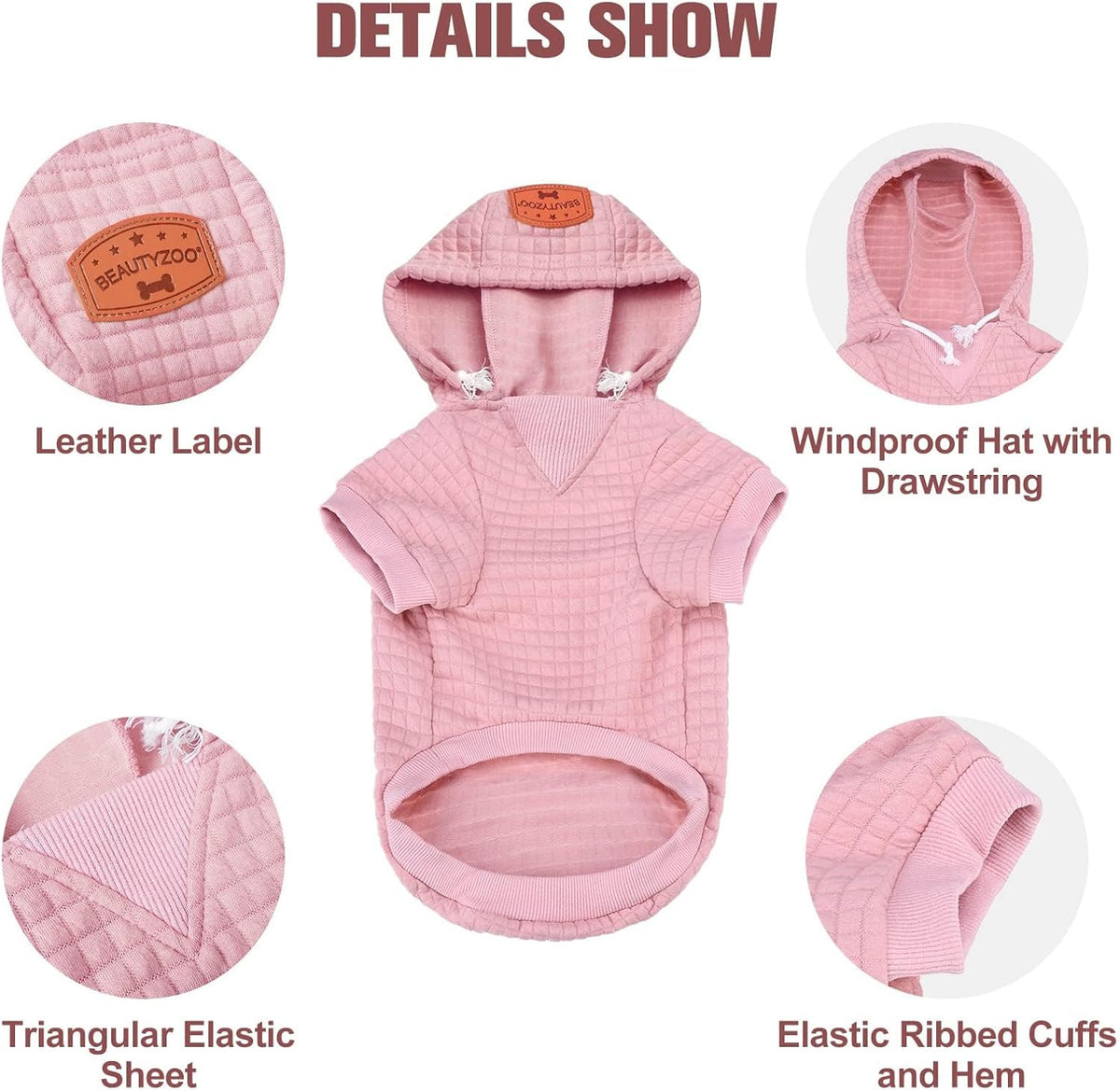 Small Dog Hoodie,Warm Winter Dog Sweater with Pocket & Leash Hole – Essentials for Dogs - Pink / M (Back: 16",Chest: 22", Neck: 13") - image 2