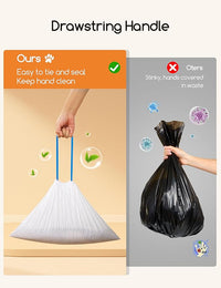 MeoWant Cat Litter Box Liner -120PCS Heavy Duty Drawstring Trash Bags for MeoWant MW-SC01/MW-SC02 Automatic Self-Cleaning Boxes, Extra Thick Leakproof, 6 Rolls (20 Bags/Roll)