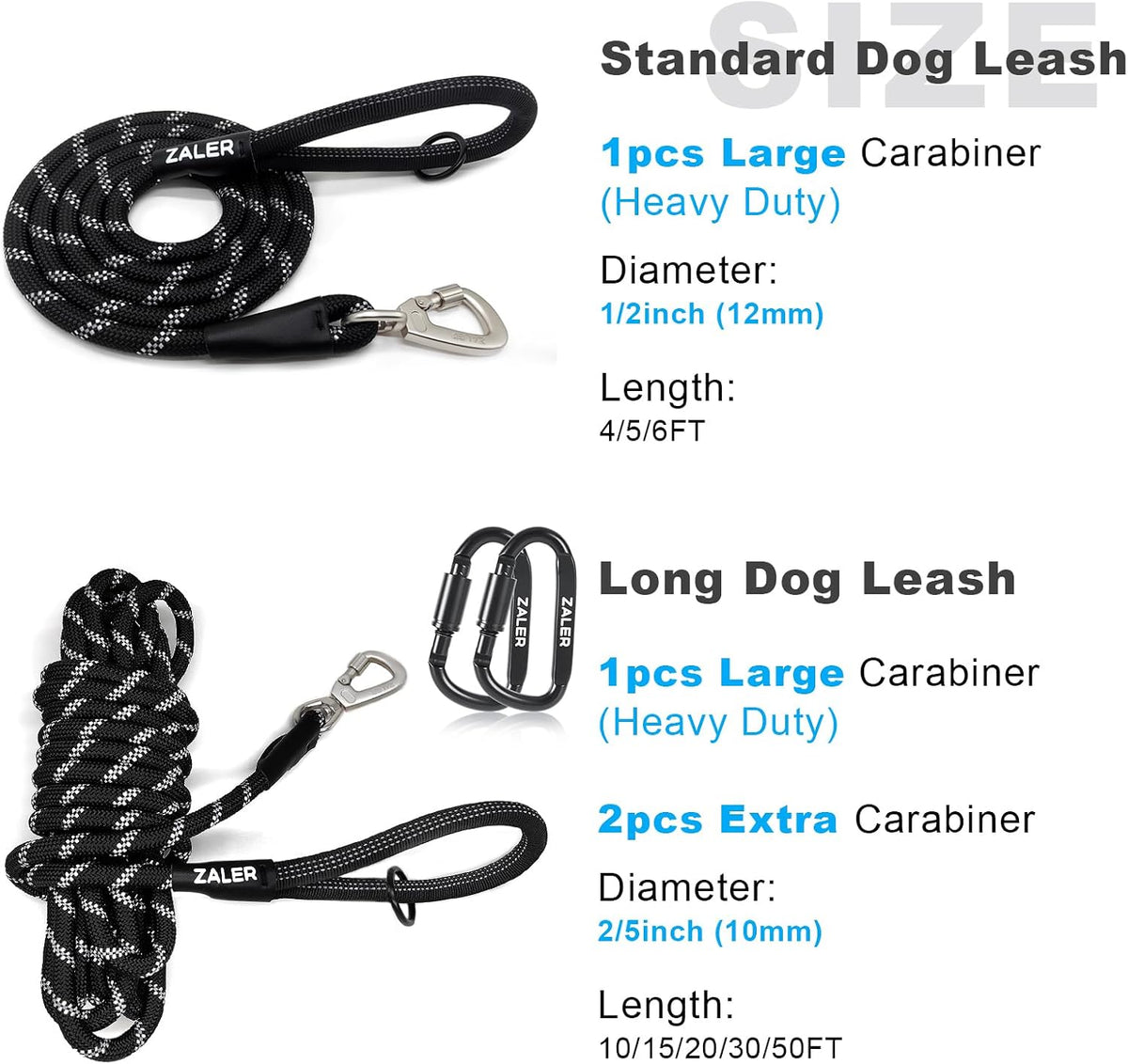 ZALER Long Dog Leash, 50 feet 30ft 20ft 15ft 10ft Dog Training Lead, Heavy Duty Reflective Check - Green / 50FT*2/5" - image 3