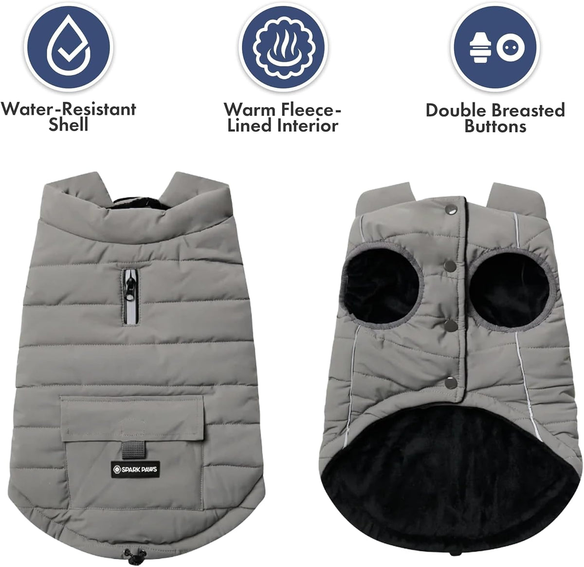Spark Paws Dog Winter Coat Jacket - Grey / Medium - image 2