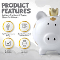 SOBEIT Piggy Bank for Kids Girls Boys, Glazed Ceramic Coin Bank - Style 2 White - image 3