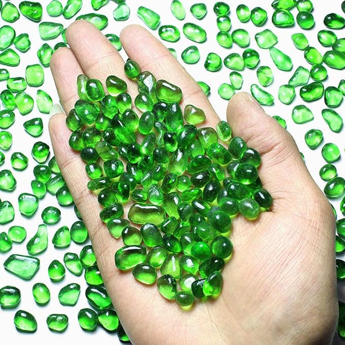 1 Lb (460 g) Green Sea Glass Stones Irregular Rainbow Glass Pebble Decorative Rock Quartz Tumbled Gemstone Chips for Aquarium Decoration/Vase Filler/Jewelry Making/Handwork Craft/Gems Display