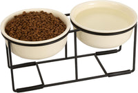 Ceramic Elevated Dog Bowls with Stand - Beige / L × 2
