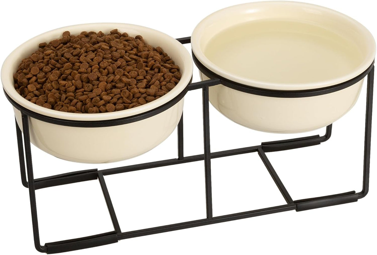 Ceramic Elevated Dog Bowls with Stand - Beige / L × 2
