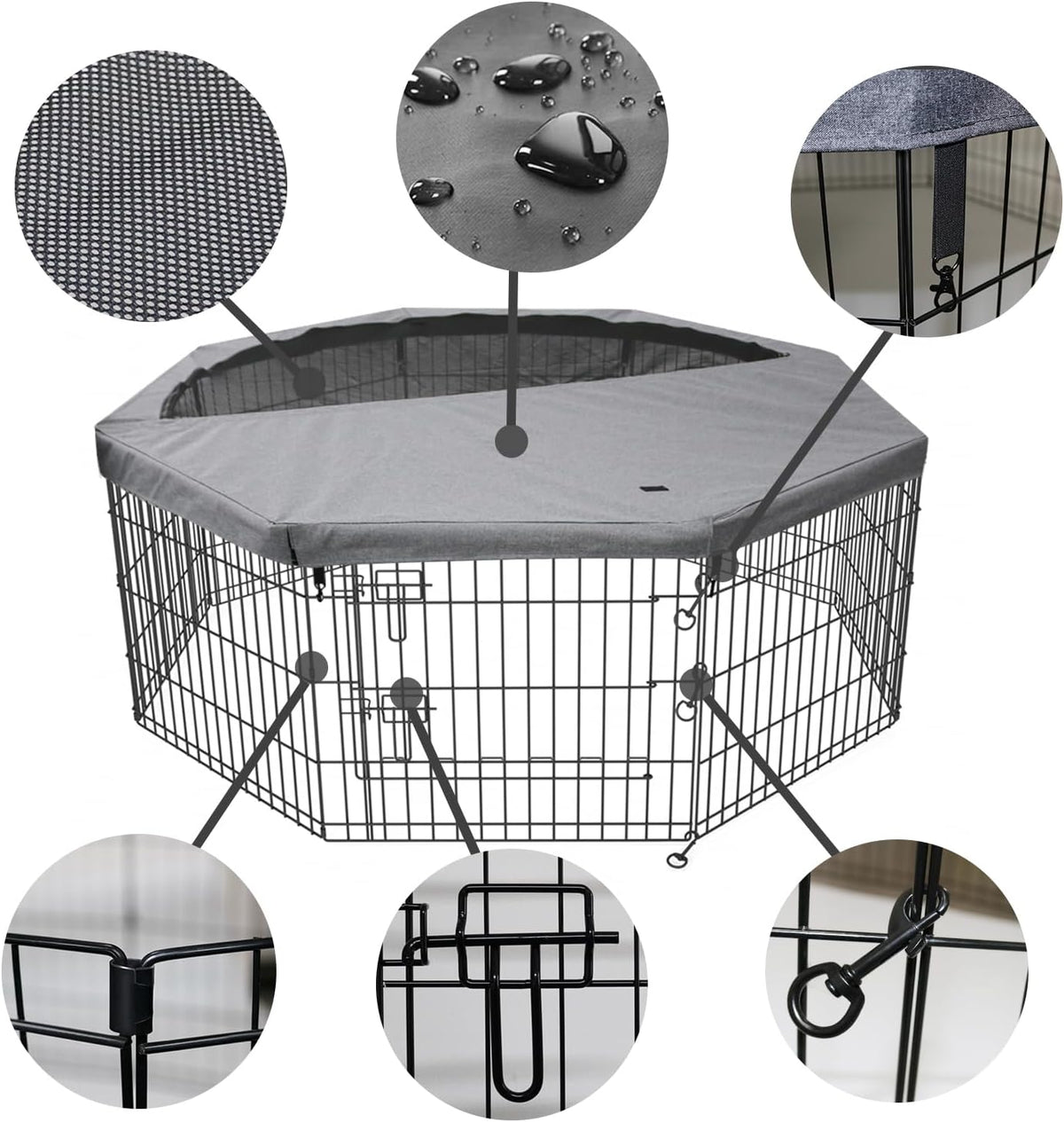 Foldable Metal Dog Exercise Pen/Pet Puppy Playpen Kennels Yard Fence - Gray / 36''H / Playpen+Top Cover - image 2