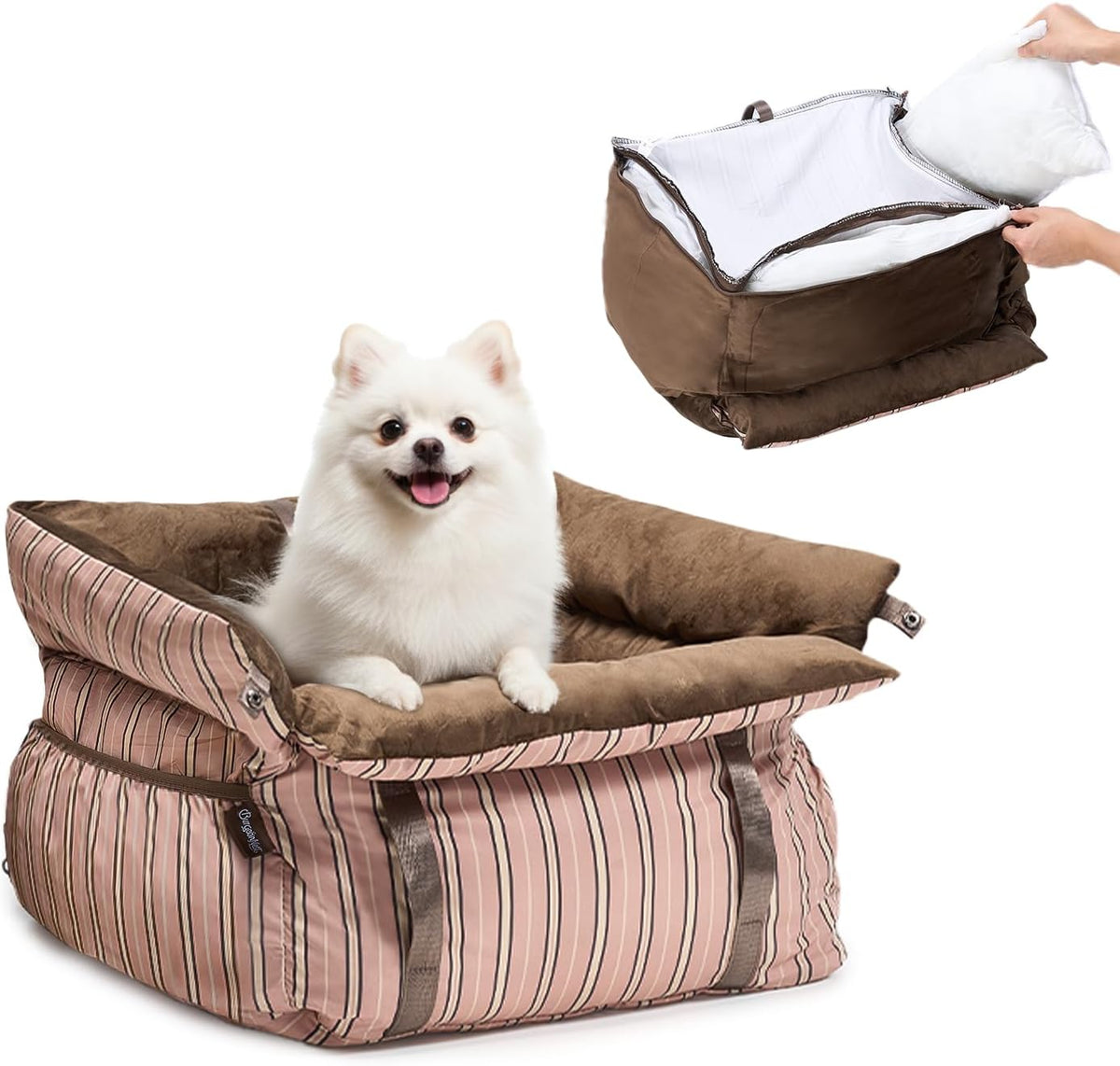 BurgeonNest Dog Car Seat for Small Dogs up to 25 lbs Grey – Essentials for Dogs - Nude Brown
