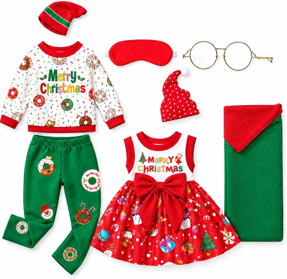 Kajaia 8 Pcs 18 Inch Doll Swimsuits Clothes and Accessories – Fun for Kids & Family - Red Green / Donut