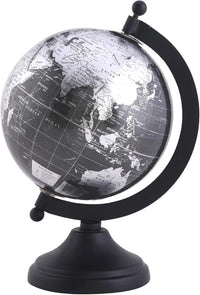 RELY+ 5 inch desktop world globe on a sturdy metal stand in metallic black
