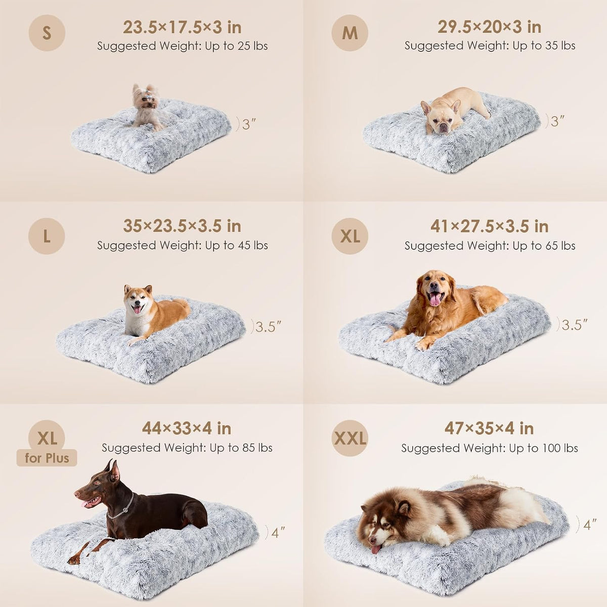 EHEYCIGA Fluffy Dog Crate Bed, Plush Extra Large Dog Pillow - Grey / 41 x 27.5 - image 2