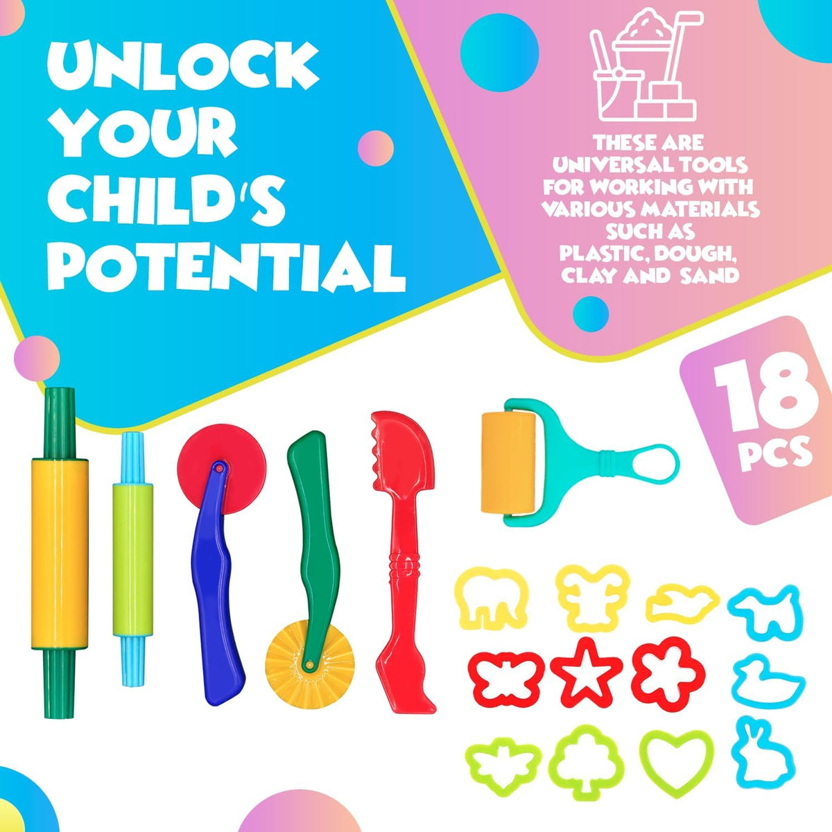 DIMROM Clay and Play Dough Tools Nine Piece Set, Ages 3 & Up - 18-piece Set - image 2