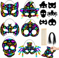 MGparty 24PCS Halloween Scratch Masks Craft Kit Rainbow Magic Scratch - 42PCS