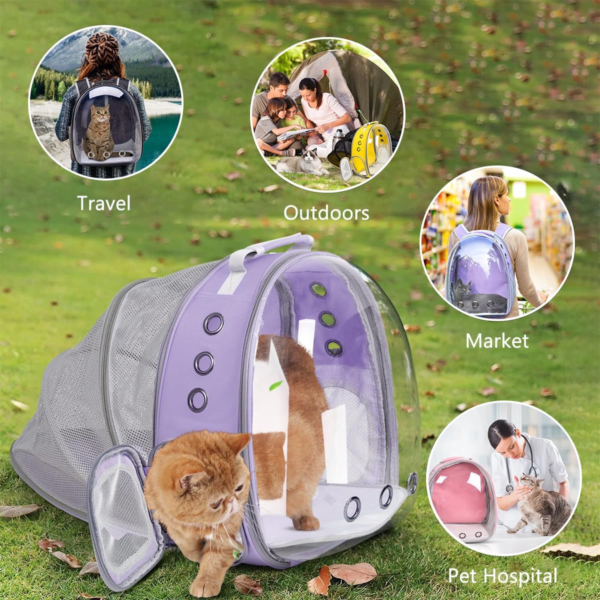 Expandable Cat Carrier Backpack with Bubble Window - Purple - image 4