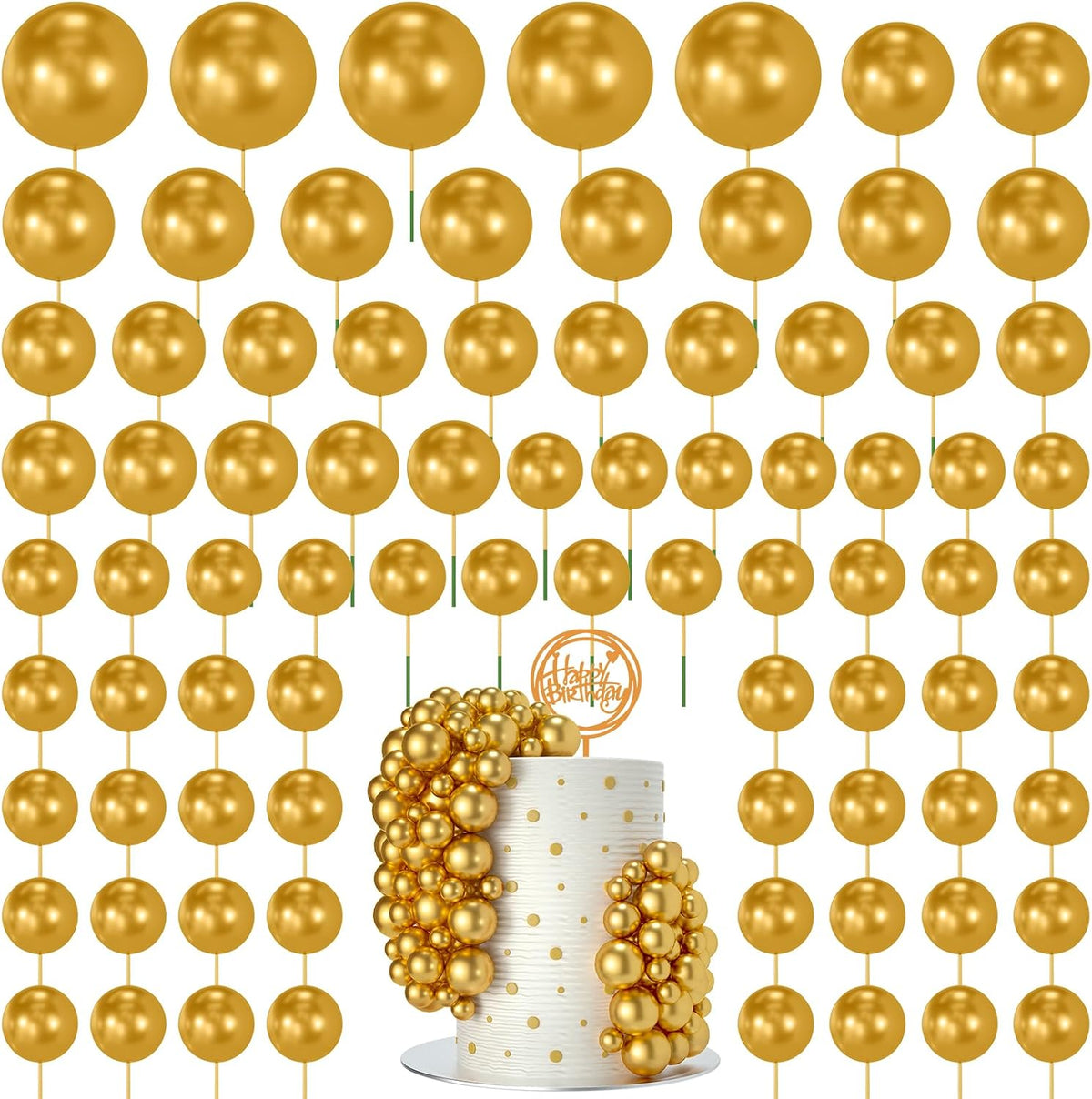 NACHLYNN 80 Pcs Cake Balls Decorations Mini Balloon Cake Topper Balls - Gold
