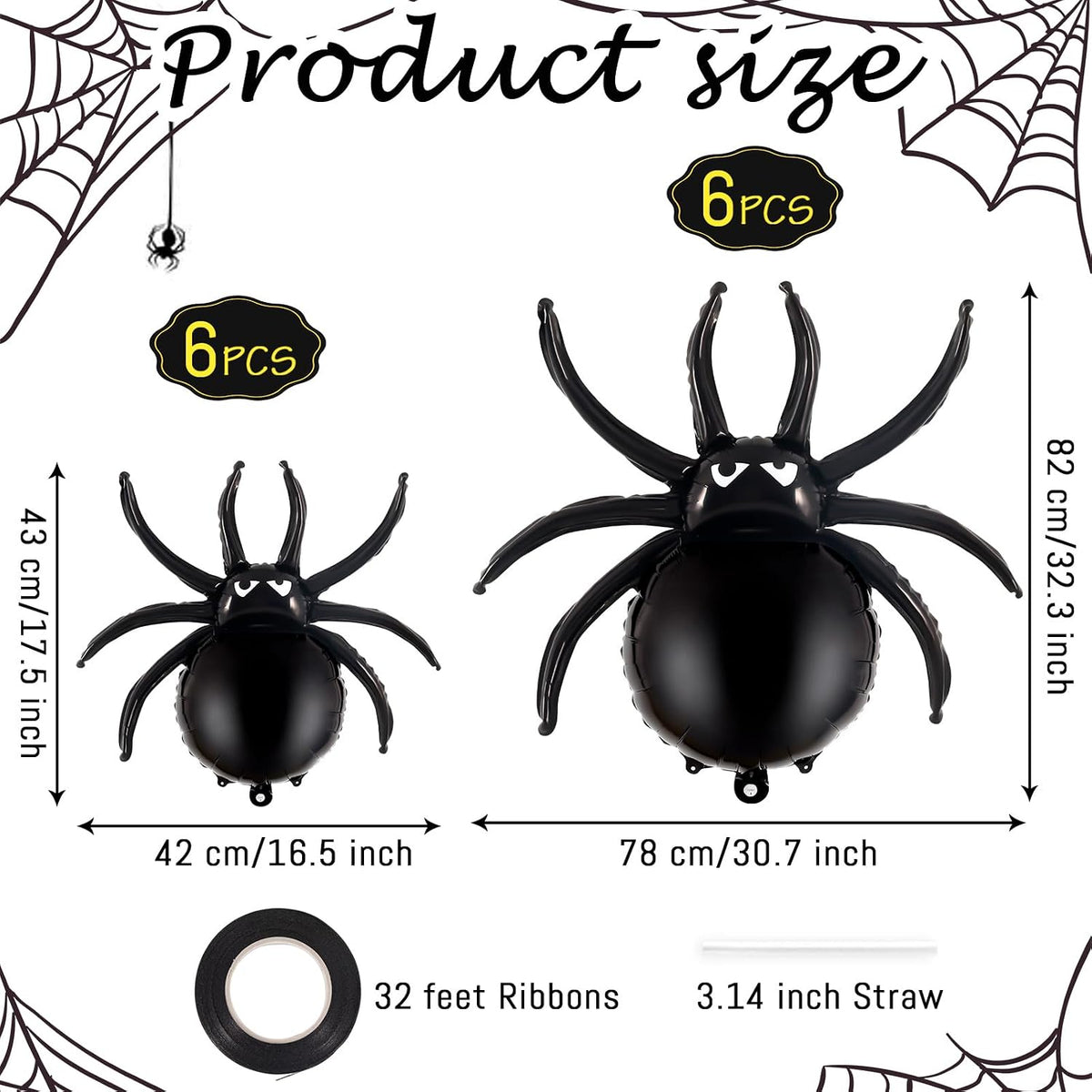 YOTHORN 6 pack black 33 inch spider foil balloons for Halloween - view 10