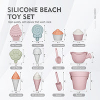 MarcZero silicone beach toys set with bucket, watering can, shovel and sand molds in pink - view 3