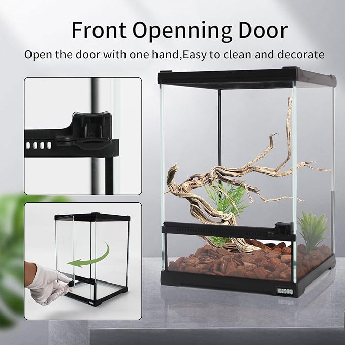 Mini Reptile Glass Terrarium Tank 8"*8"*10" Full View with Front Opening Door,Amphibians Enclosure Habitat Cage for Leopard Gecko Tarantula Young Lizard Hermit Crab Frog Insects Breeding