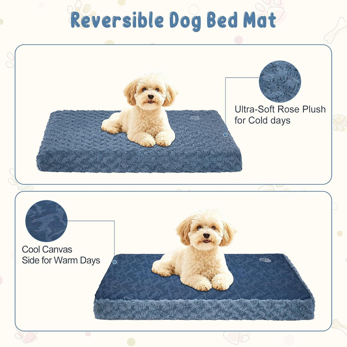 EMPSIGN Dog Bed Mat Crate Pad Mattress, Ultra Soft Pet Kennel - Navy/Grey / S(23"*16"*3") - image 3